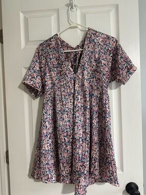 Lulus Floral Pink Short Sleeve Babydoll Dress